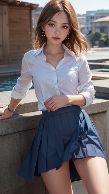 8K, Best Quality, Masterpiece, Ultra High Resolution, (Realism: 1.4), Original Photo, (Realistic Skin Texture: 1.3), (Film Grain: 1.3), ((nami)), 1 Girl, ((skirt tug: 1.4) , Sapphire Eyes and Beautiful Face Details, Masterpiece, Best Quality, whole body, show pussy