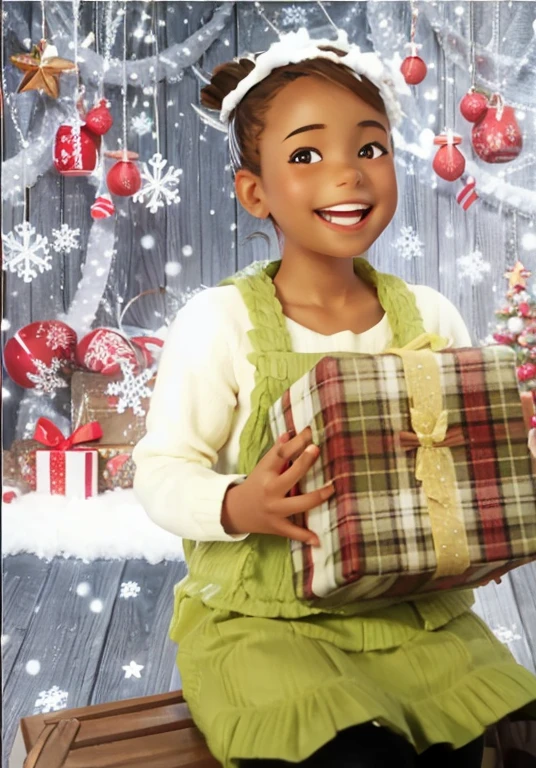 Smiling girl holding a Christmas gift