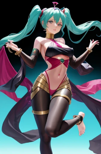 tmasterpiece, Best quality at best, 1个Giant Breast Girl, Alone, Plegian, Jumpsuits, navel,Barefoot,Being scratched on the heart ,diaphragm, Big breasts Hatsune Miku