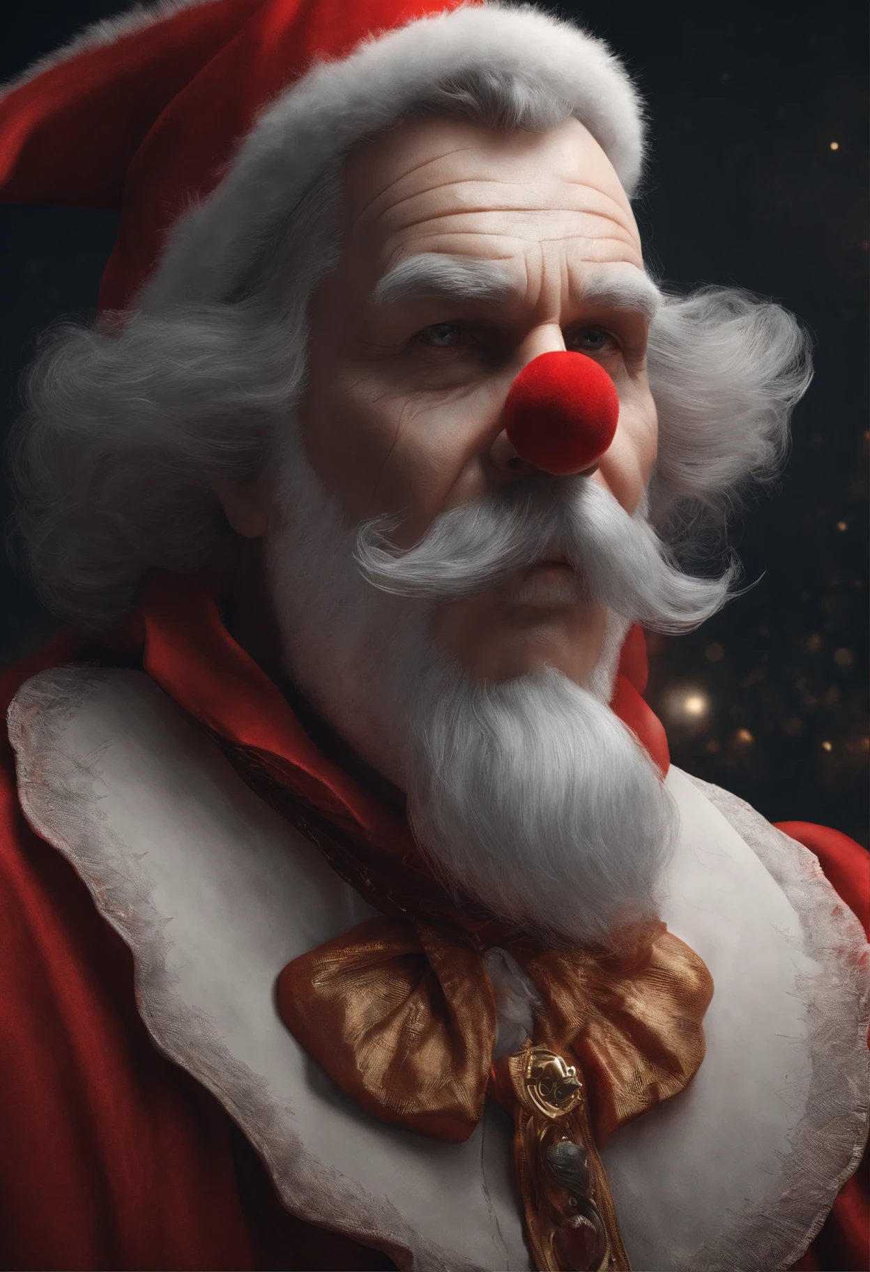 close-up of a clown in a red cape and white beard, as Trending on ArtStation, Trending on ArtStation.', Trending on ArtStation 4k, wojtek fus, best of artstation, cutecore clowncore, zbrush central contest winner, Santa clause, Trending on ArtStationhq, Trending on ArtStation hq