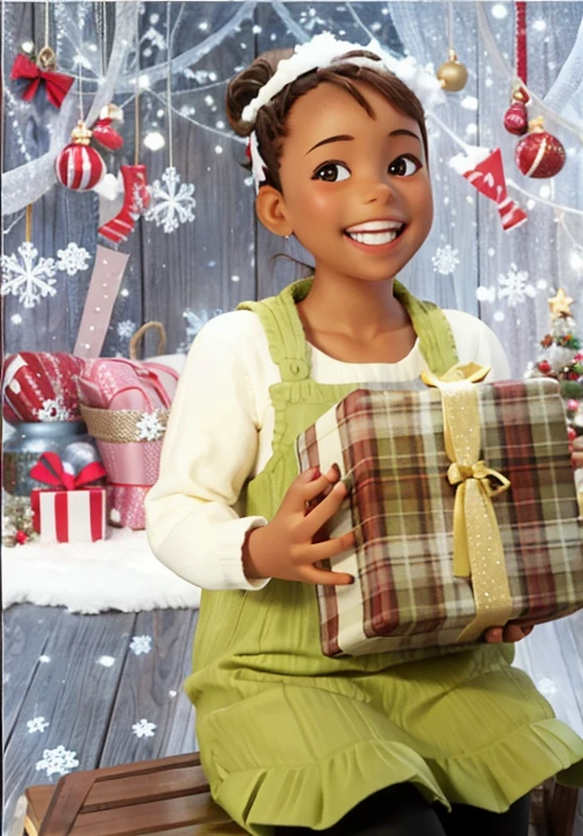 Smiling girl holding a Christmas gift