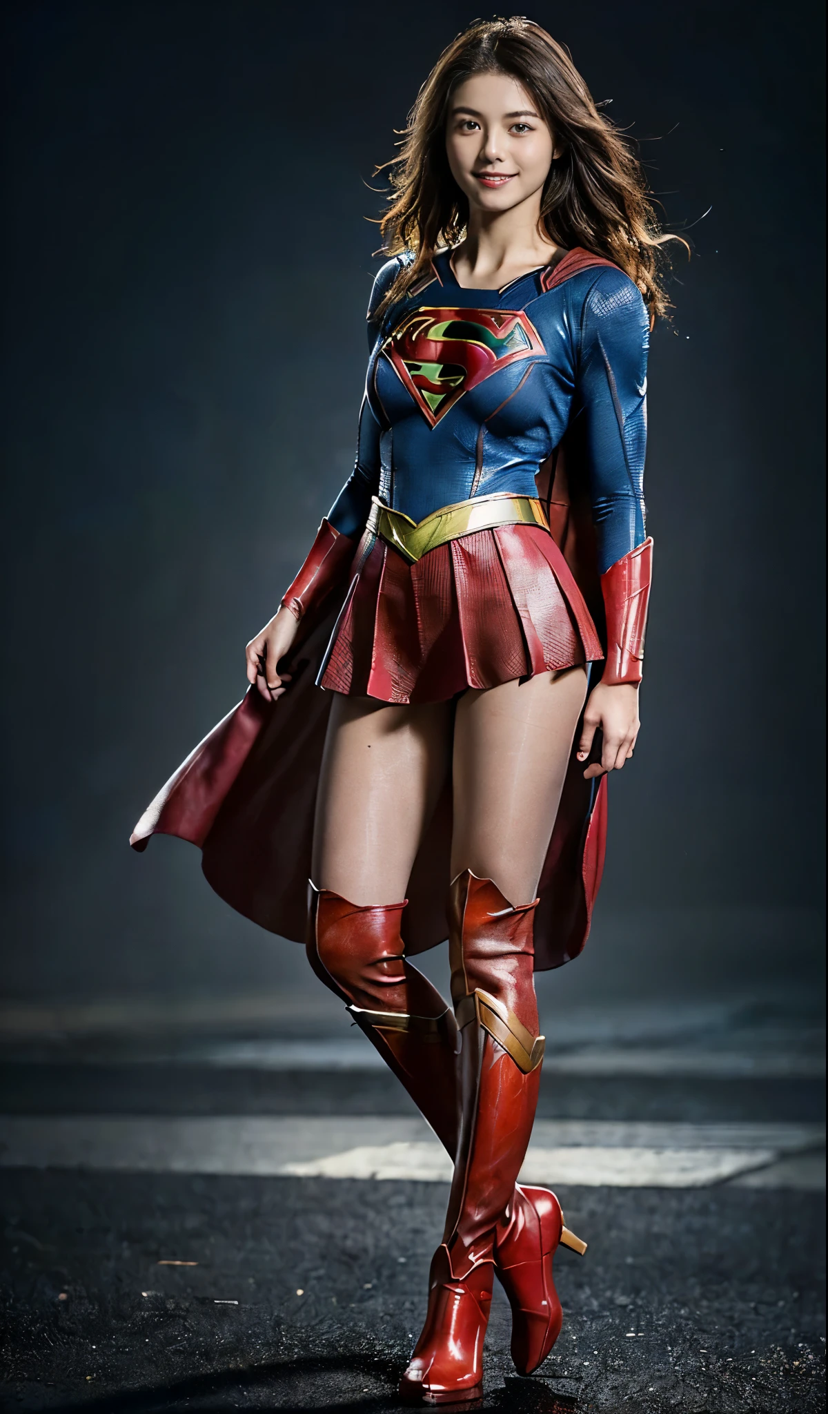 No background、Are sleeping、lying back on、(((Wear black tights on your beautiful legs.)))、(((Grow legs、tall、Legally express the beauty of your smile)))、((((Make the most of the original image)))、(((Supergirl Costume)))、(((beautiful hairl)))、(((Suffering)))、(((Feet must necessarily be worn with black tights)))、(((You need to wear red boots)))、((Top image quality、8K))、((top-quality、8K、​masterpiece:1.3))、(((Keep Background )))、Crisp focus:1.2、Beautiful woman with perfect body shape:1.4、Slender Abs:1.2、a wet body:1.5、Highly detailed facial and skin texture、8K