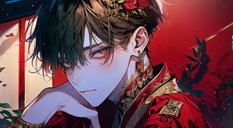 ((masterpiece))、(((最hightquality)))、(hightquality、Breathtaking)、(Expressive Ace Perfect)、Big lion、male people、年轻、red eyes、livingroom、Sitting on a beige sofa、、red blush、Unparalleled beauty,face perfect、、(male people二人、male peopleだけ,),Perfect Eye、Lying in bed、Traditional costumesに身を包んだ、Traditional costumes、、、ファッションmodeled、actor、modeled、brand costume、、well-muscled、,
