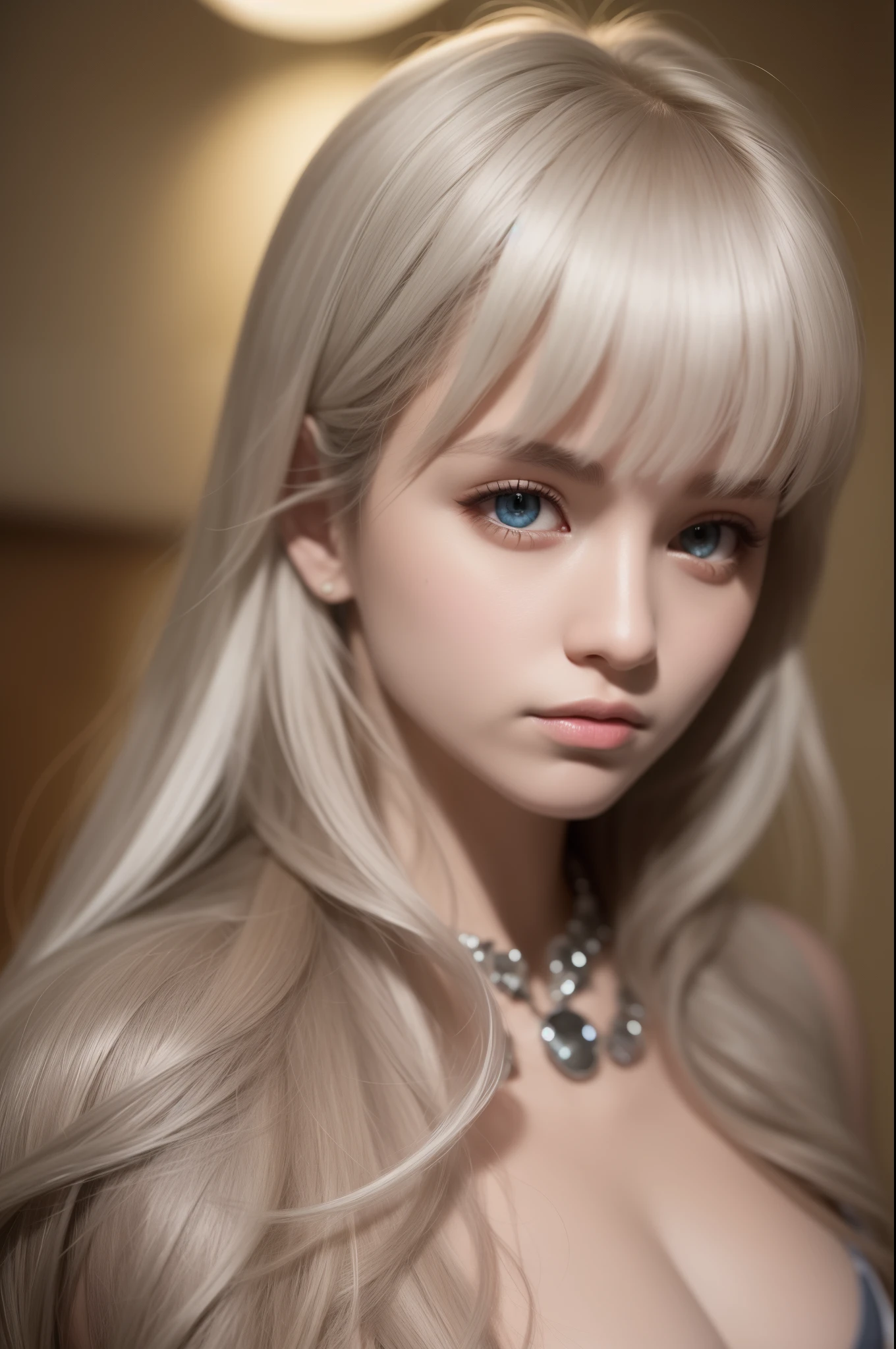 top-quality、8K Masterpiece、超A high resolution、(Photorealsitic:1.3)、Raw photo、女の子1人、silver white hair、glowy skin、1 Cyberpunk Super Beautiful Soldier、((super realistic details))、portlate、globalillumination、Shadow、octan render、8K、ultrasharp、beauty breast、Raw skin is exposed in cleavage、metals、cold color、、highly intricate detail、Realistic light、CGSoation trend beautiful eyes、Eyes shining towards the camera、neon details、