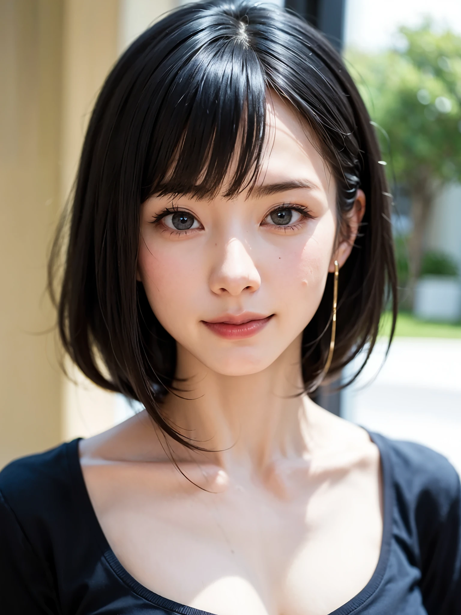 1人、top-quality、realisitic、report、depth of fields、natural soft light、during daytime、魅惑的、beauitful face、Cleanliness、Pure face、de pele branca、cute hawk hair、bangss、the beach、rays of sunshine、Nedium Breast Body Esbian、((Beautiful face with sweater golden ratio Beautiful face with symmetry))、long neck、Put your ears out、bangssのあるきれいな短いボブヘア、Smile with your mouth closed:1.4、Smile with your mouth closed:1.4、perfect hand指、perfect hand、Perfect body、face perfect、Shine a light into the eyes、Perfect Anatomy:1.4、very cute super model:1.4