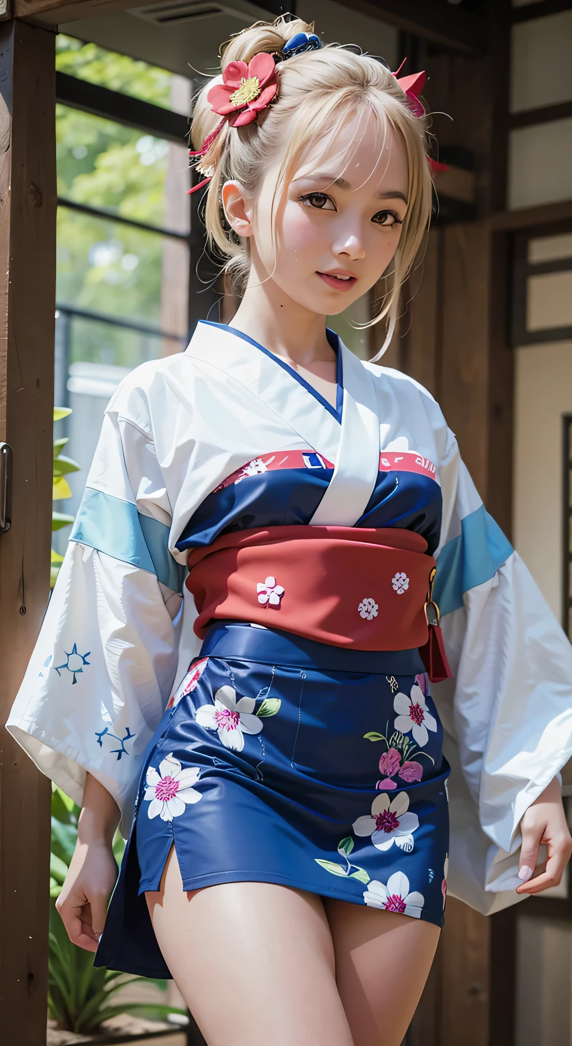 chica japonesa, from 21 years old, fotorealista, guapa y atletica, fondo blanco, ojos verdes, mirada al frente, with a youthful and smiling appearance