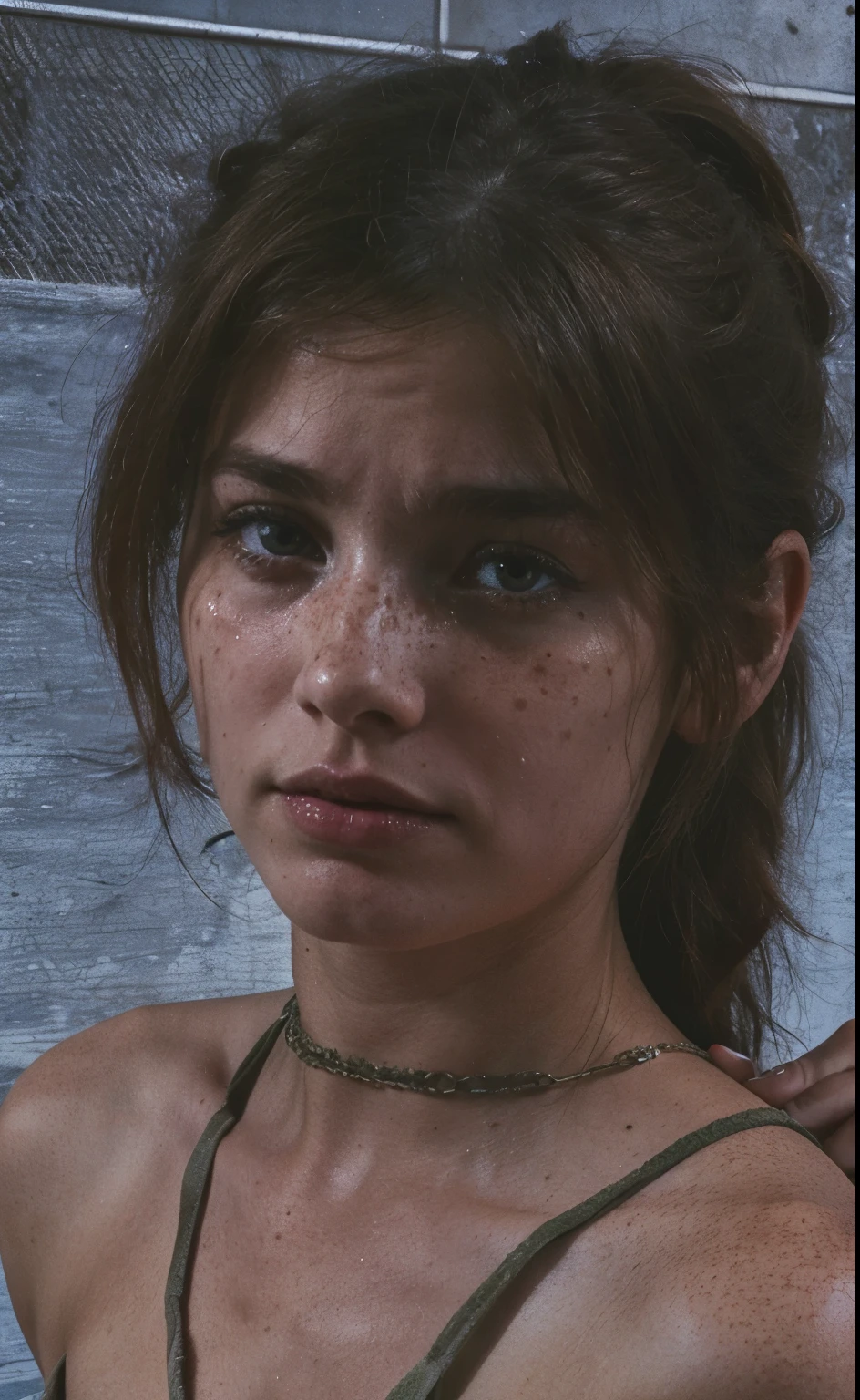 Woman, many freckles, sad, crying