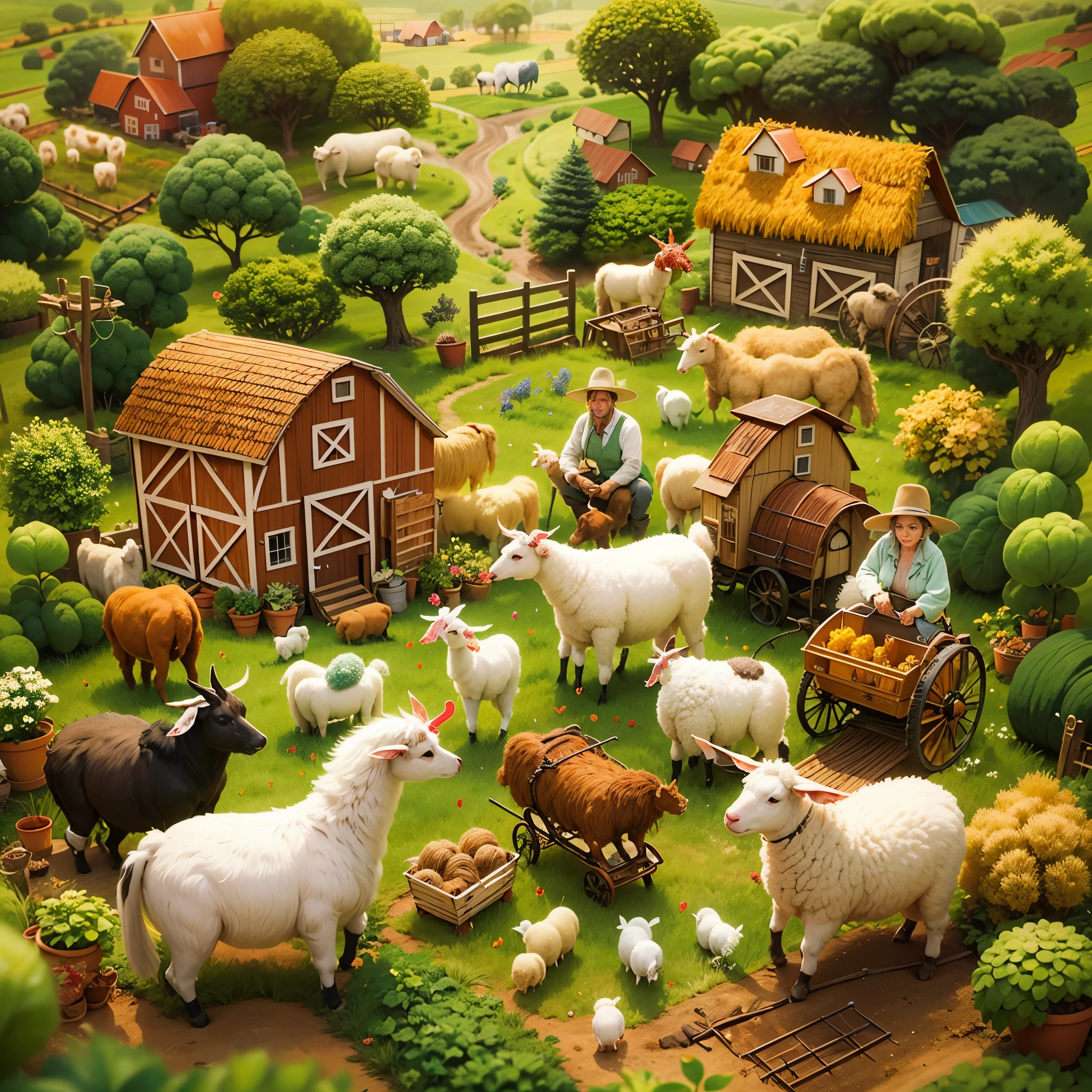 (((Farm life))),wool felt art,Wool Felt Dream Farm,(Reasonable design,Clear lines,High- sharpnesest quality,The content is very detailed,tmasterpiece,movie light effect,16k)
