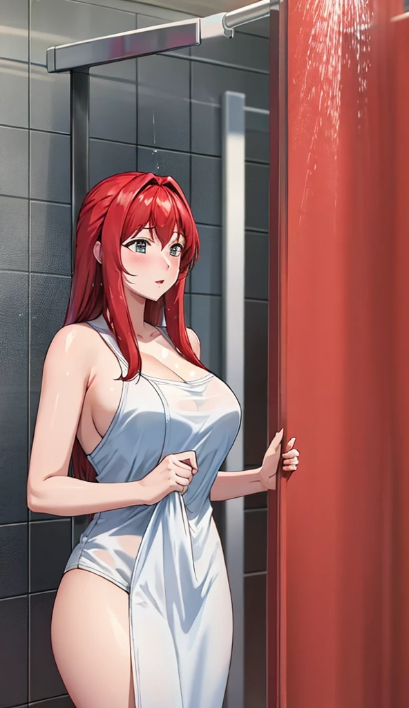 red hair，large titieeautuful Women，taking a shower