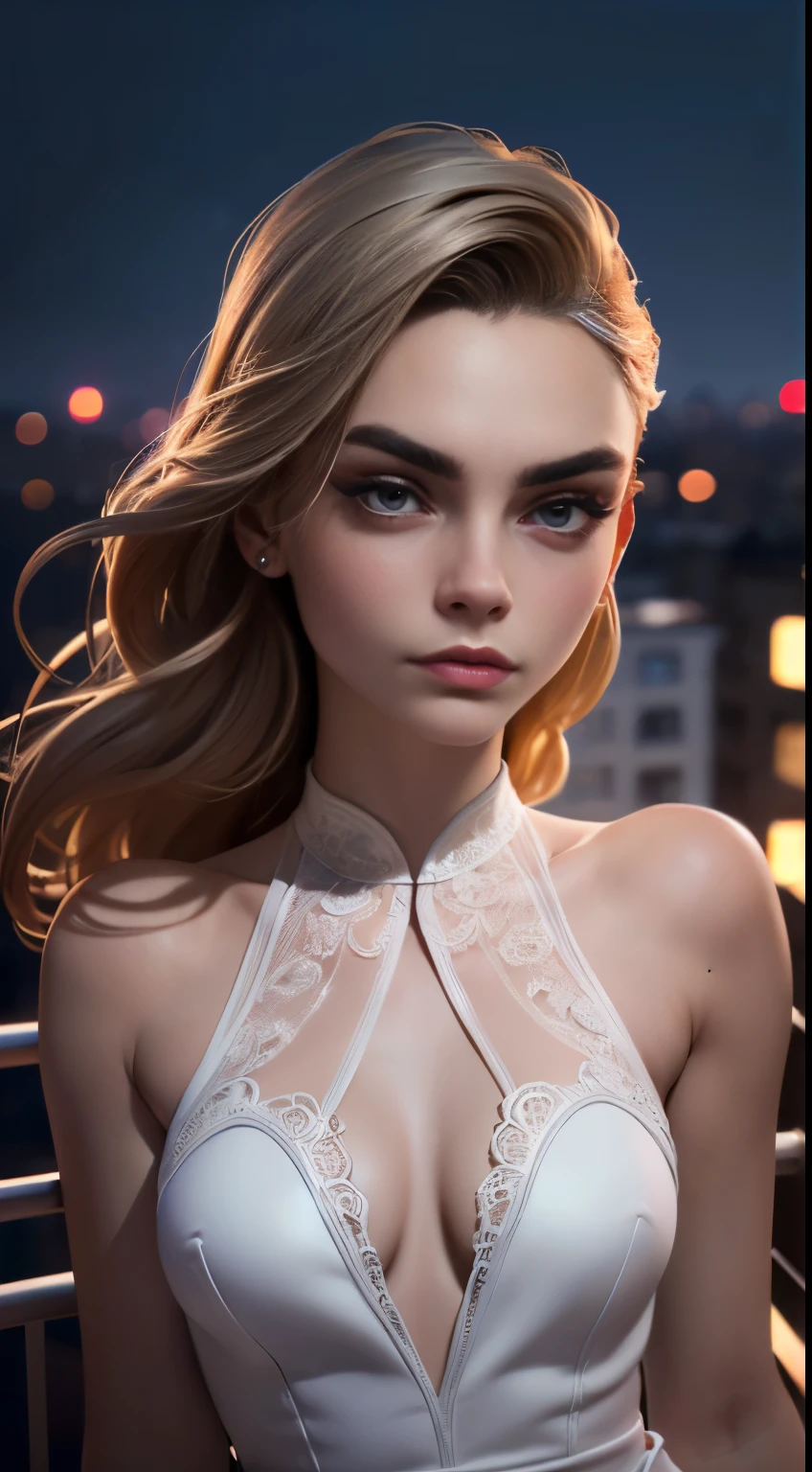 photo of Cara Delevingne, RAW, beautiful woman, ((portrait)), ((detailed face:1.2)), ((detailed facial feature, detailed skin, clear skin), (perfect proportioned body, medium breasts), (wearing a simple dress) (high detailed city environment, apartment balcony), (realistic photo, best quality, detailed), (8k wallpaper), (cinematic lighting, dramatic lighting) (sharp focus, intricate)