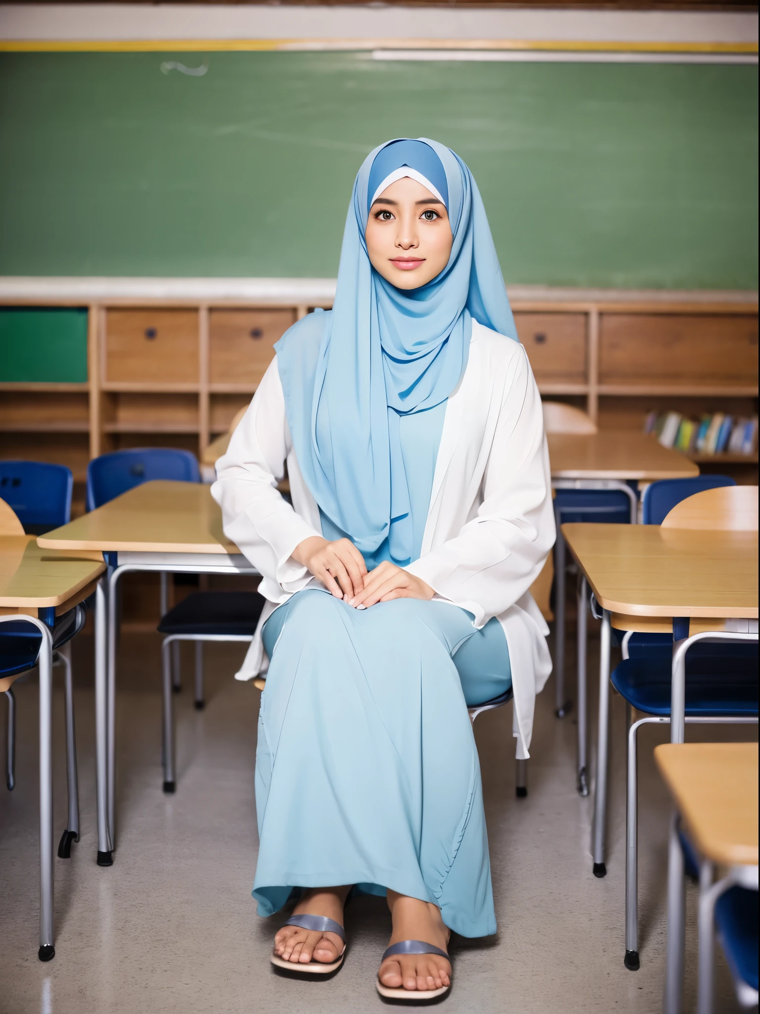 middle eastern women, hijab, gamis, teacher room