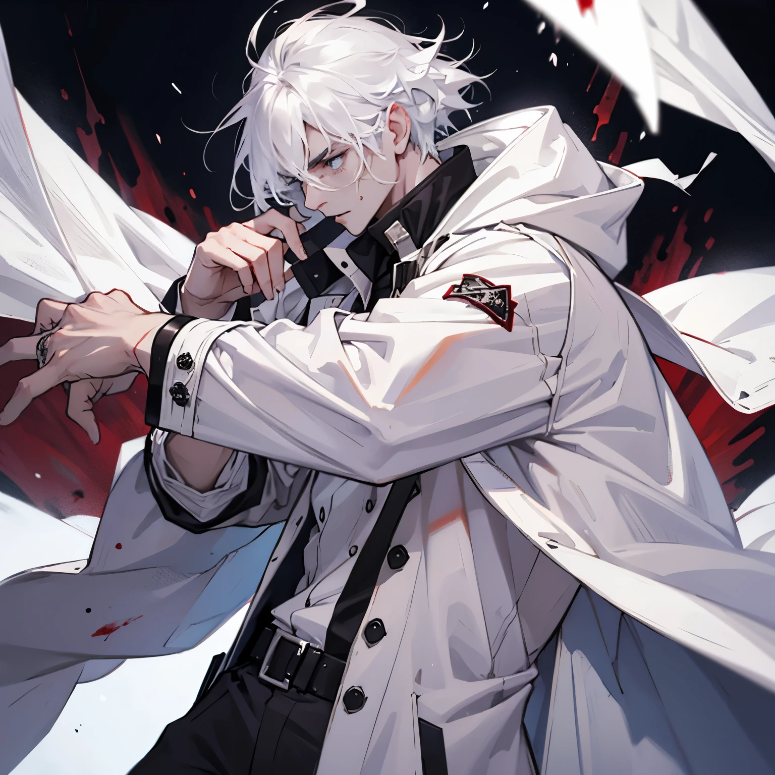 male people,white clothes,Maniac,psychopath,Be covered in blood,maniac,wind coat,co