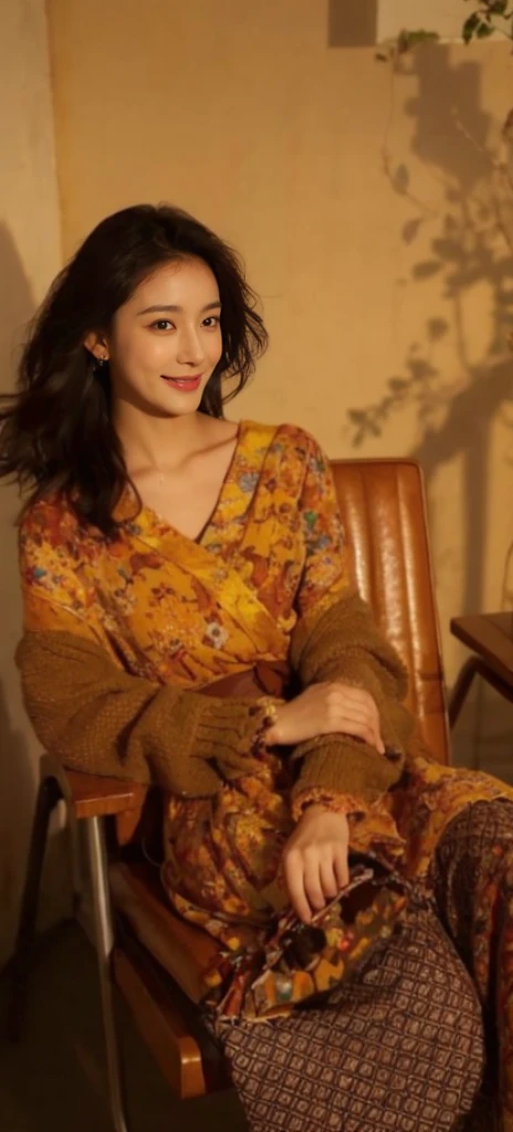 (On a table, Best quality at best, realistically, ultra - detailed, meticuloso, A high resolution, 8k wallpaper), Close-up portrait of a beautiful woman, Chariada, Smiling, light brown messy hair, Perfect dynamic composition, 美丽meticuloso的眼睛, Just like the cover of a fashion magazine, On campus