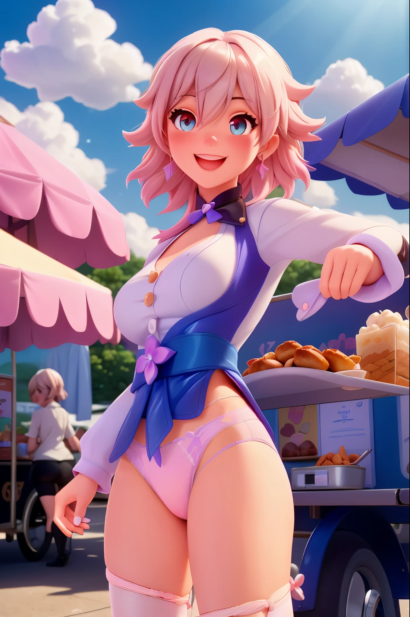 march_7th, (march_7th tight panties:1.4), 1girl, solo, (street, cute, food stall, street food, blush, happy:1.2), light particles, light rays, sidelighting, fate \(series\), genshin impact,cloud, illustration, pastel, artgerm
wallpaper, masterpiece