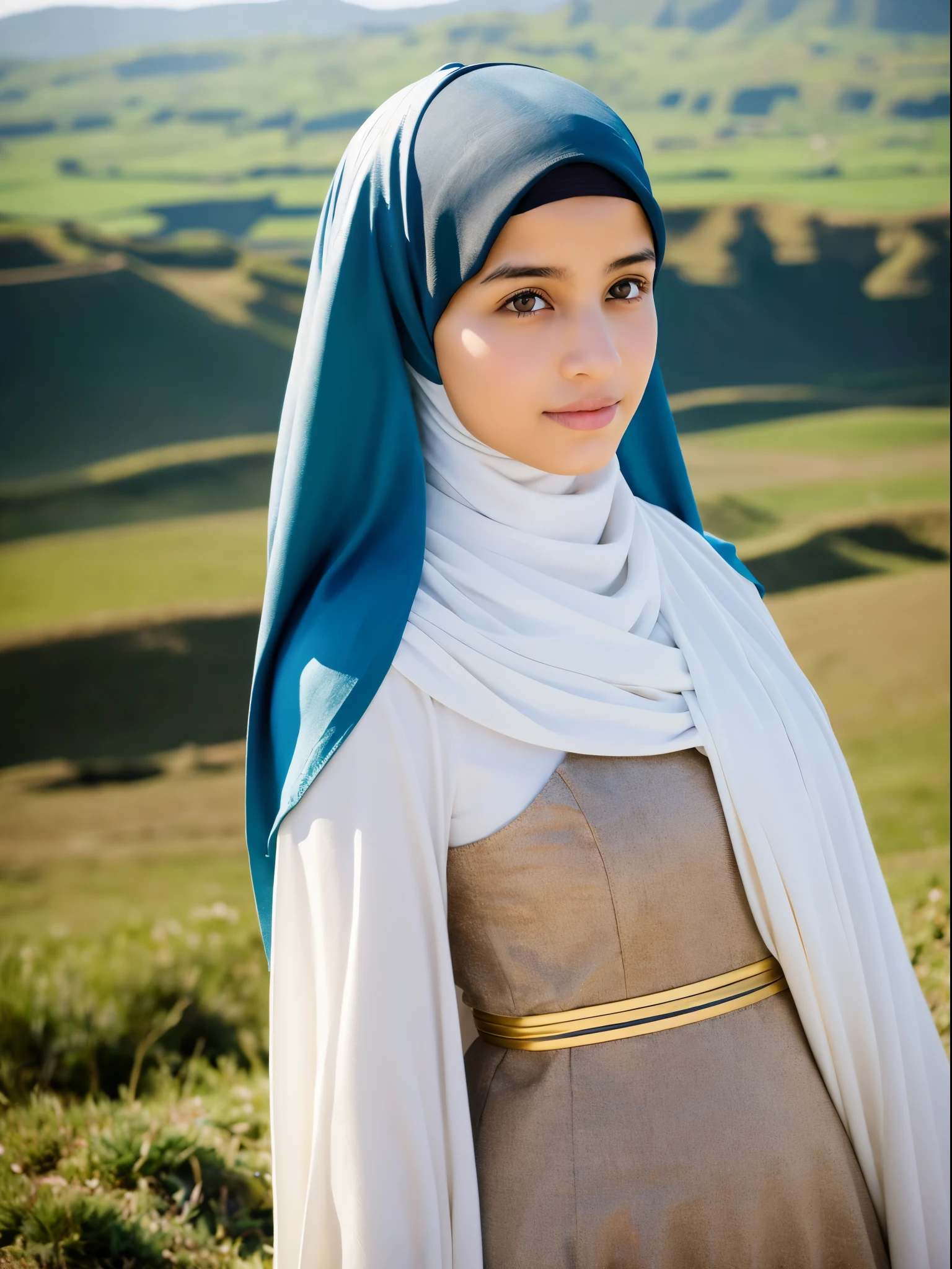 middle eastern girl, hijab, gamis, mountain