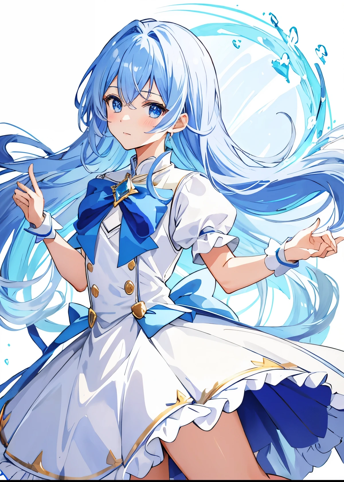 Close-up of an anime boy wearing a white white and blue dress, Official art, boy with very long purple hair,  Cure,  he has light blue hair, Blue-eyed boy, Official Character Art, Magical Boy, official illustrations,  Magical Boyのスタイル, sapphire prince, Wallpaper!, With shining blue eyes, !!Full body portrait!!, hight resolution, Magical Boyの肖像