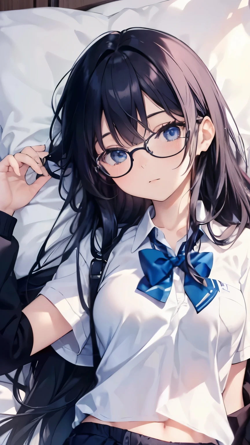 (best quality,4k,8k,highres,masterpiece:1.2),ultra-detailed,(realistic,photorealistic,photo-realistic:1.37)
The images below are very high quality 4K and 8K drawings. With details ranging from lifelike natural lighting to precise text, this work is done in the tiniest bits. Make your artwork look alive and realistic. There are colorful lights. The created version of the card technology is an expert. There&#39;s a lot of colorful art, even a blur of movement. Complete with curved artwork. We can see subtle details all the way down to the fabric or structure of objects in the image. In order to make the image more realistic, please specify a female, 18 years old, with blue-black hair. and bright blue eyes She wears round glasses. And has a school uniform and long hair