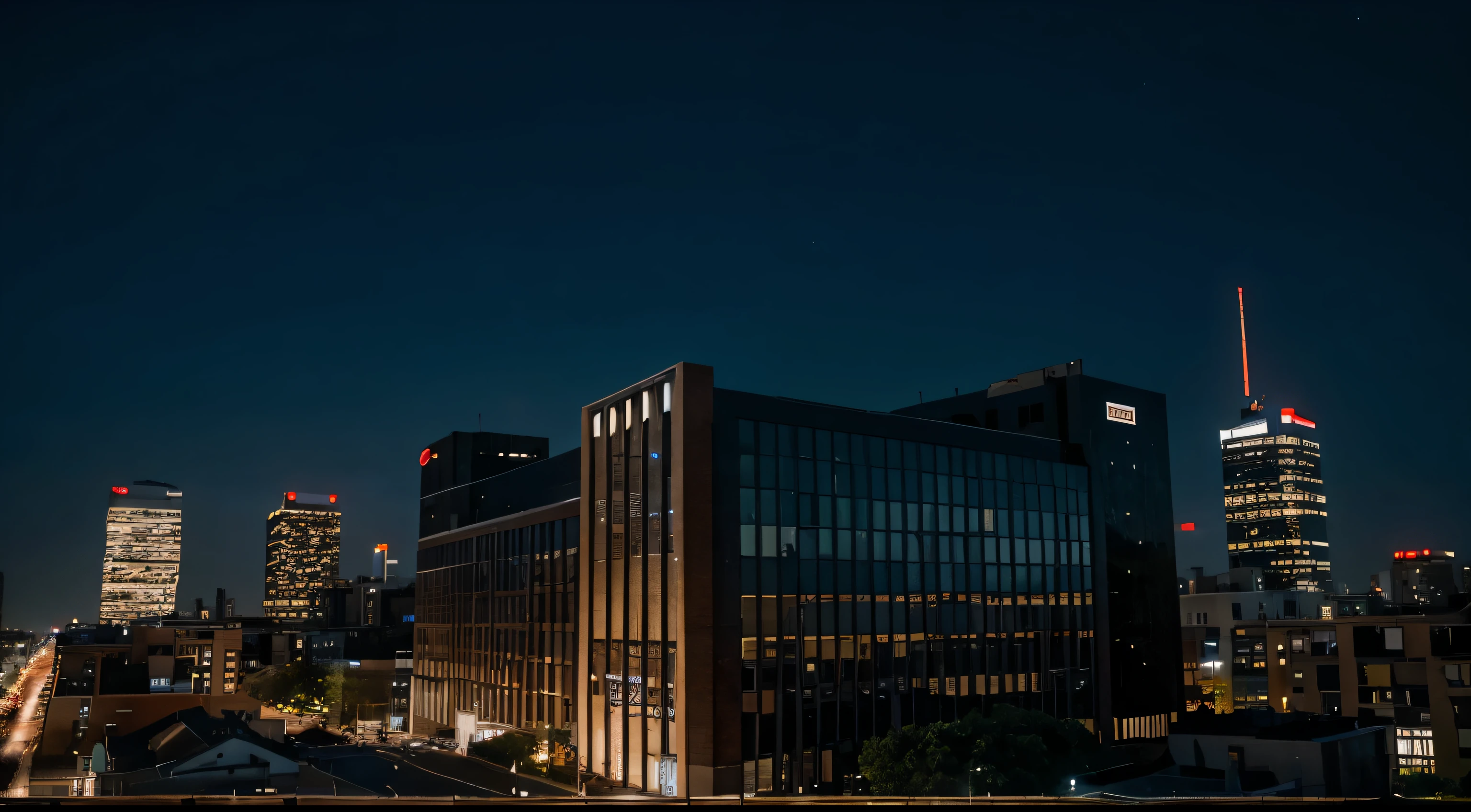 city with big building at night