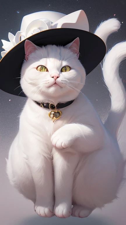 There is a white cat with a hat on his head, Cute detailed digital art, lovely digital painting, adorable digital art, cute 3 d render, cute detailed artwork, Cute cat, Kawaii cat, very beautiful cute cat, anime visual of a cute cat, anime cat, anthropomorphic female cat, A cute cat, Cute cartoon character