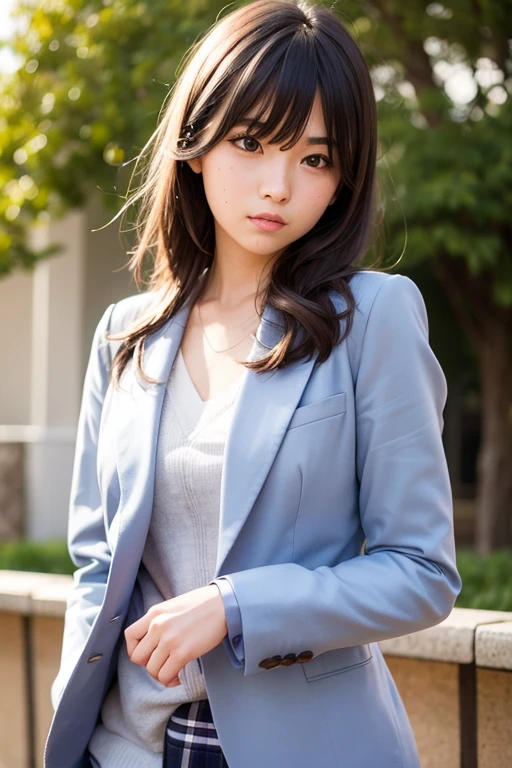 Realistic high school girl wearing a blazer,Hairstyle shortcuts,soio,schools