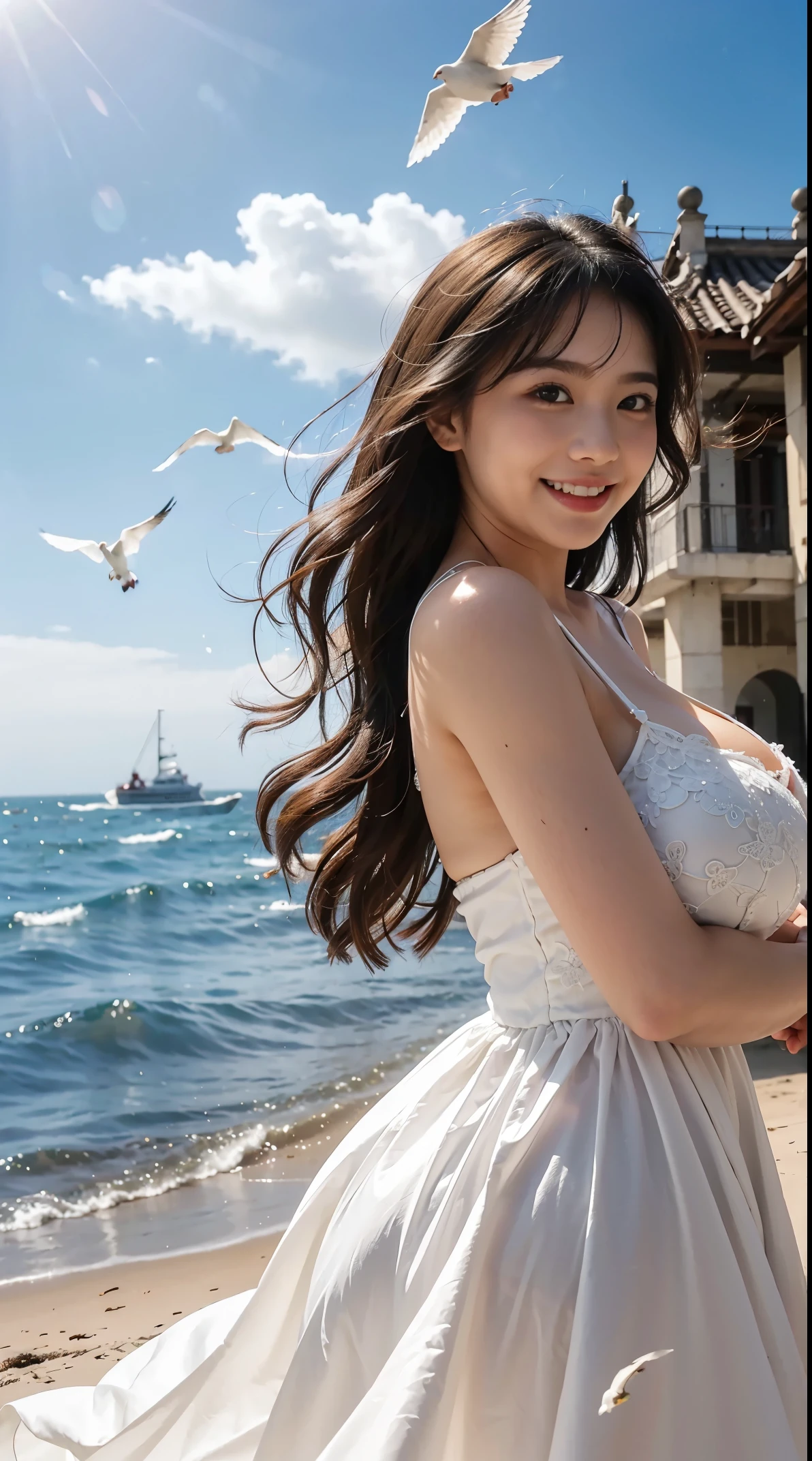 child, bigger, super bigger, 巨bigger, wedding gown,bigger海,Hefty Smile,seagulls,The wind is blowing,huge breasts