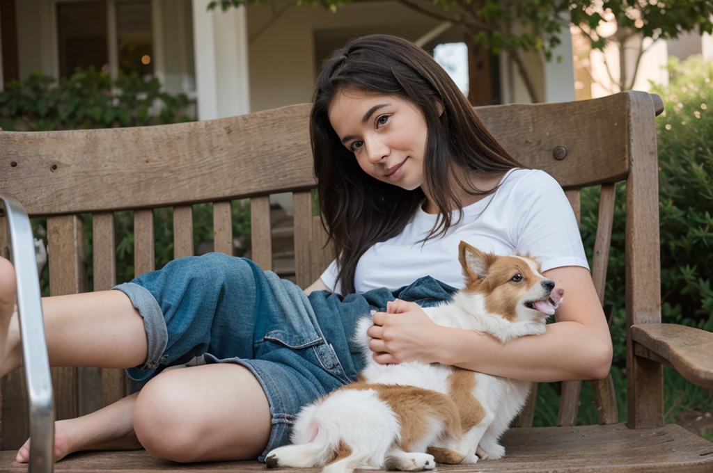 Create a portrait of a Shetland sheepdog on a child's lap