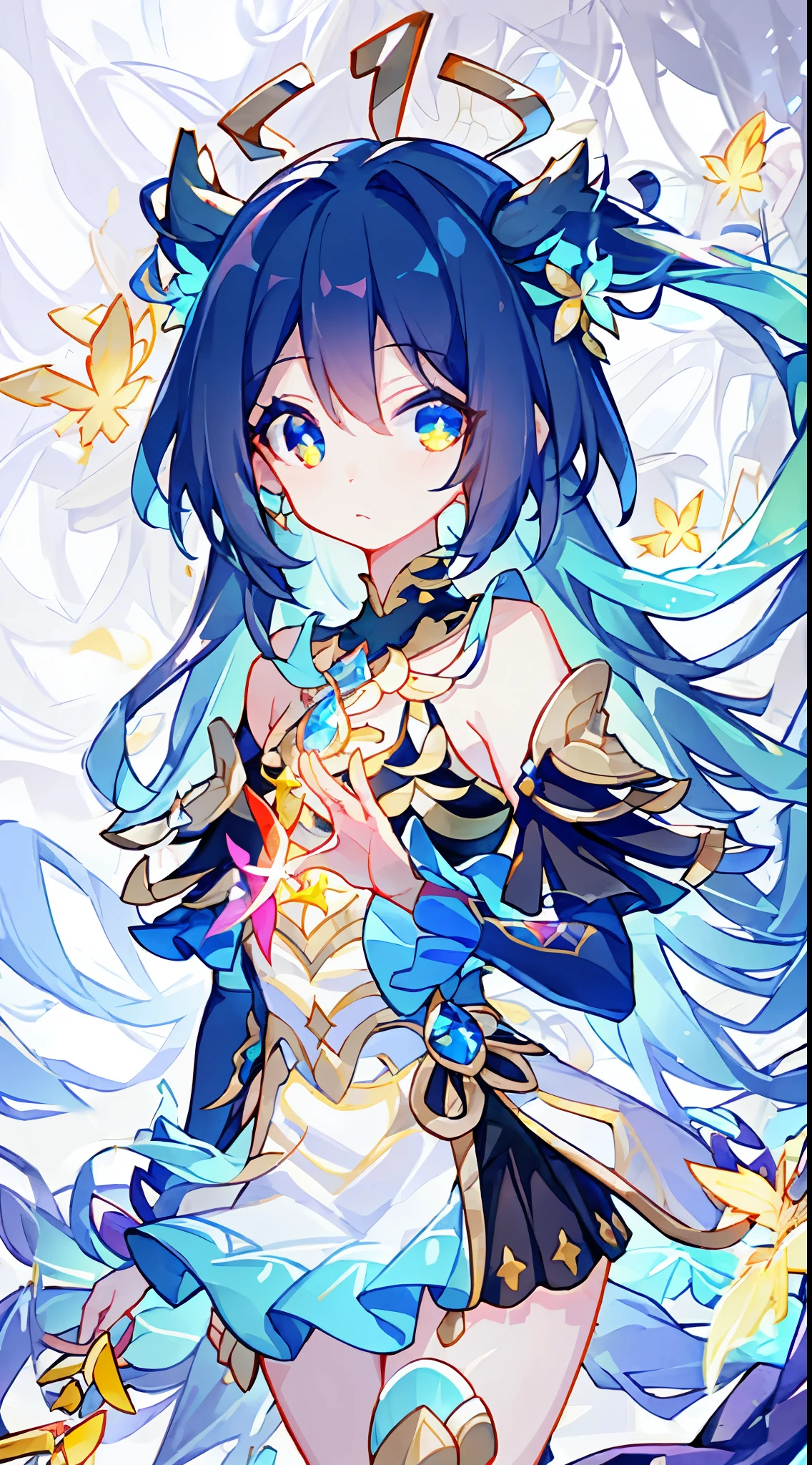 (Best Quality,8K,hight resolution:1.2), Brightly colored hair waving in the wind, Captivating rainbow-colored eyes like a kaleidoscope, Cute and innocent face with rosy cheeks, the fantastical existence of an angel, A moonlit night that emits a soft light, sacred figures and mythical beings, Mini skirt fluttering in the wind, tops that show shoulders, Elegant uniforms, dramatic long oxtail hair, delicate and sophisticated curves, Highly detailed and realistic representation, highest level of craftsmanship, Reproduce breathtaking details in 8K resolution, Vibrant colors that pop out, The perfect combination of realism and fantasy, A mesmerizing masterpiece that captures every intricate detail.