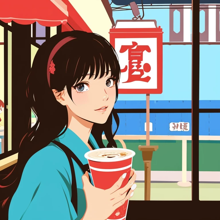 Illustration style、Showa anime style、cafes、26 year old、Posing