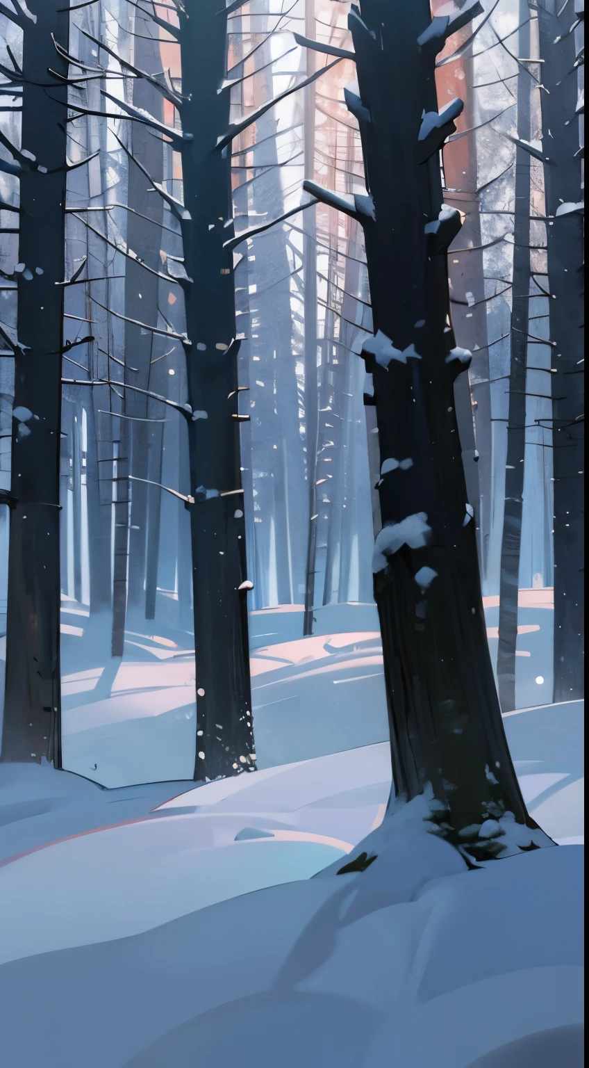 snow,snowing, dense forest,trees,((night)),no human