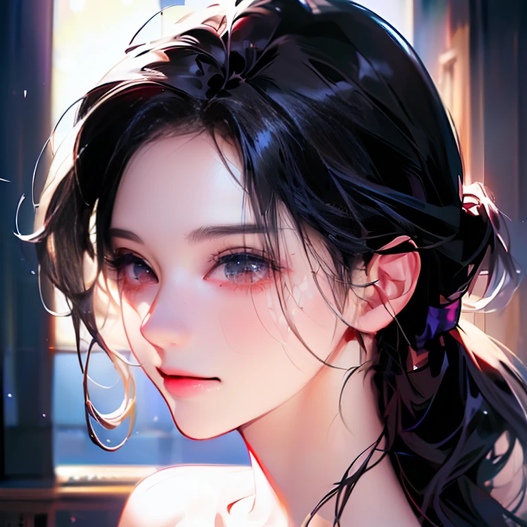 (best quality,4k,8k,highres,masterpiece:1.2),ultra-detailed,(realistic,photorealistic,photo-realistic:1.37),portrait,men and women in their 20s,brunette semi-long hair,open eyes surprised,men short black hair,one hand on woman's cheek,closed eye with a smile,interior setting