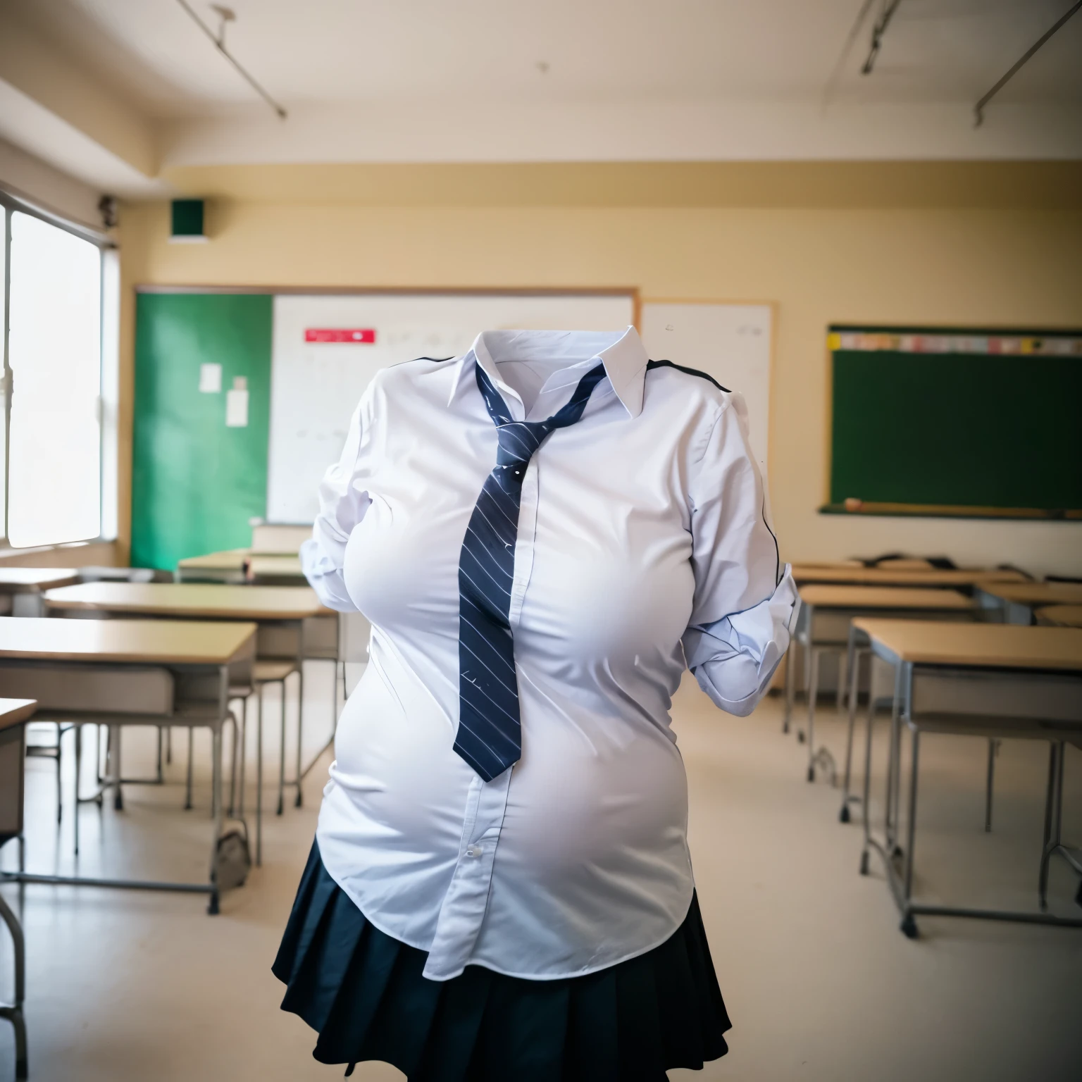 chubby, fat, (two girls are best friends in classroom), stripe school tie, school uniform in winter, __expression__, (invisible, no humans, headless, faceless:1.2), cute big breasts, (8k, RAW photo, best quality, masterpiece:1.2), (realistic, photo-realistic:1.37), photon mapping, radiosity, ((Hasselblad photography)), physically-based rendering