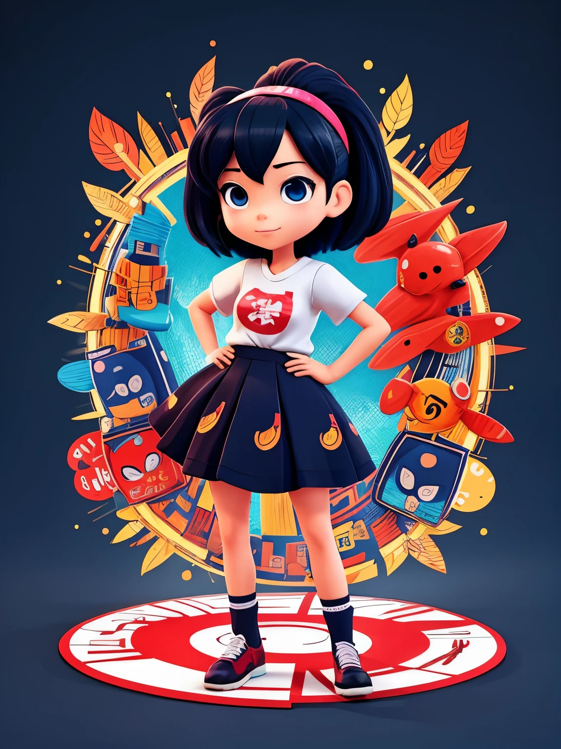 Japonese Women's pop art design ,cartoon, comic book, urban typography , taking inspiration from graffiti, vibrant colors, birds,cinematic,inocute, mix media,collage, vector for t-shirt, mosaic effect ,double exposure, master piece, 3D, high resolution, 4k