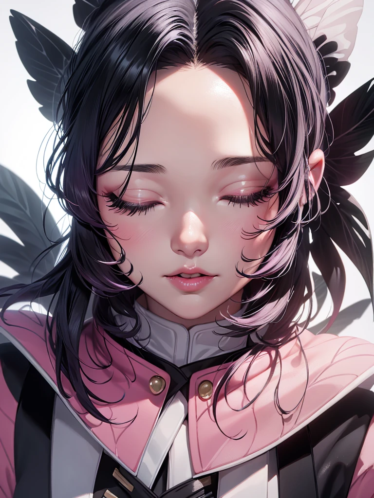 overhead shot, ((extreme close-up)), face waiting for kiss, eyes closed, 1girl, open mouth, eyelash extension, pink cheek, (thick lips), black hair,
