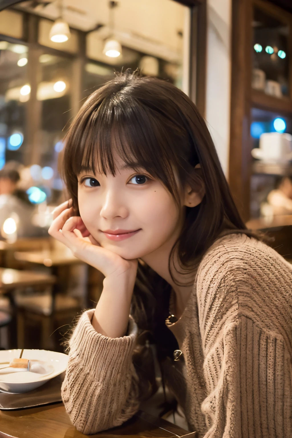 masutepiece, Best Quality, Portrait of 1girl、Date at a café、