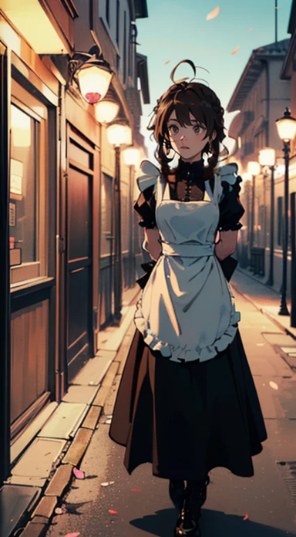 (((((((arms behind back,Corar,bochechas fofas,brown hair，gothic maid apron with flower))))))，((1girl,sozinho,menores de idade,11 anos,curto,Amazing,Cute Korean mixed-race girl，rosto magro,))(master part,best quality, arte oficial, Beautiful e aesthetic:1.2),((disco Rigido,proportion Aurea,)) (16k),((sakura petals,Snow Parts)),(Physically-based rendering),((((em um deserto,at night,)))) (((highdetailskin,)))，((coroa de cabelo)),((((Detailed hairs|mid hair|french braid|Top of the node|cabelos encharcados|rabo de cavalo lateral|Ahoge)))),delgado,thicc,(Side lighting of the masterpiece),(O brilho),(cabelo bonito,Olhos bonitos,）[[Delicate fingers e hes:0.55]::0.85],(detalhe dedos),(((qualidade superior,)))),((Unbelievable ridiculous quality,)),((extremamente_circunstanciado_olho_e_rosto)),Menina do filme,(Dynamic configuration: 1.2),brilhante, (fotorrealista), ((fita rosa no cabelo)),ultra-accurate representation, ultra-detailed representation