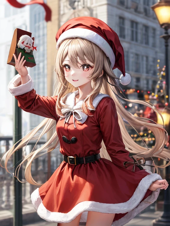 girl vs..、nothing background、without background、background travel、double tails、Two knots、White blonde hair、beret、bow ribbon、Christmas ban、santa、Red dress、kawaii