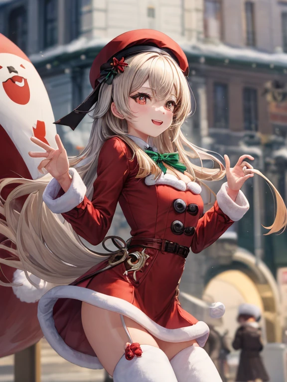 girl vs..、nothing background、without background、background travel、double tails、Two knots、White blonde hair、beret、bow ribbon、Christmas ban、santa、Red dress、kawaii