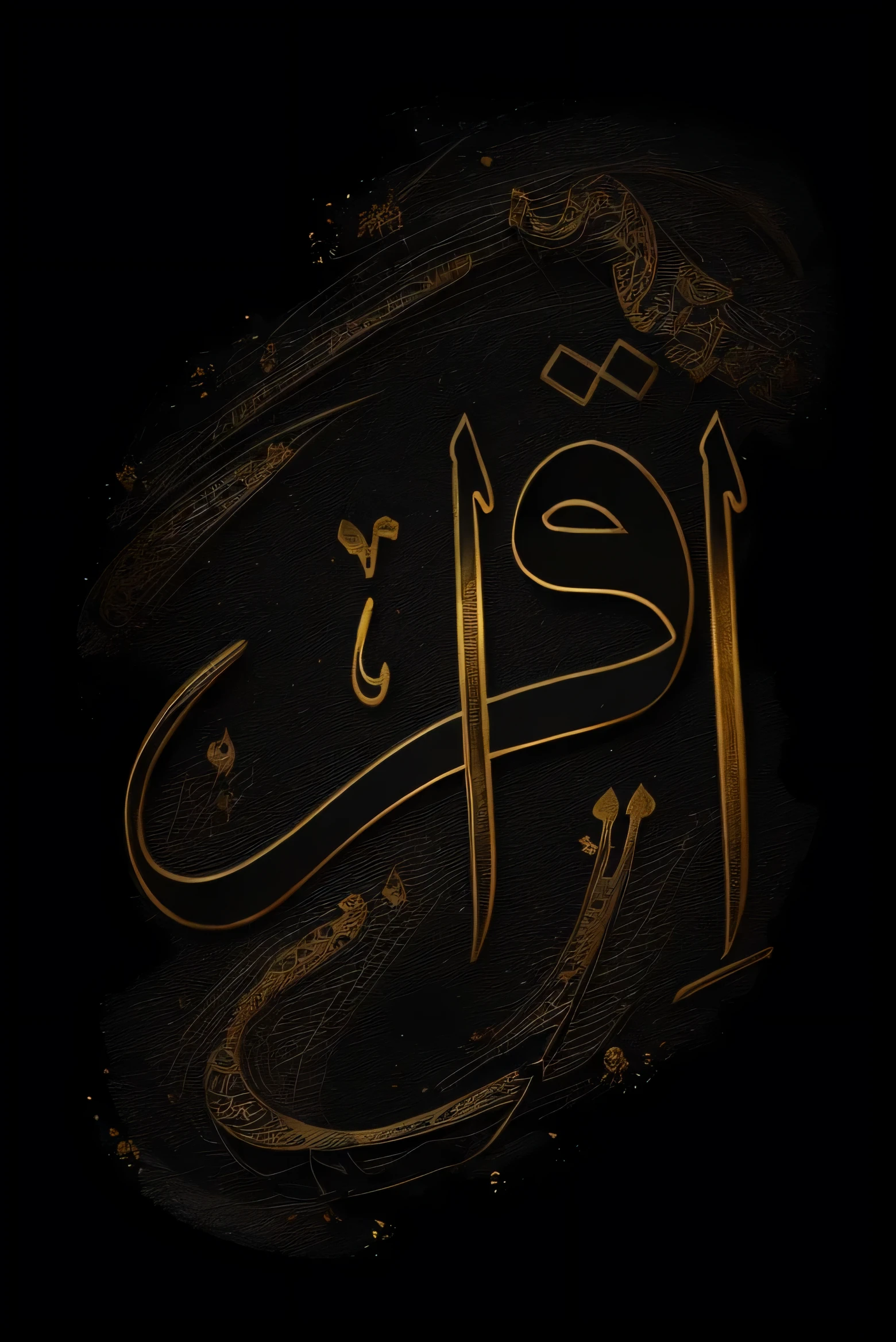 arabic caligraphy in goldish color on black marbal texture