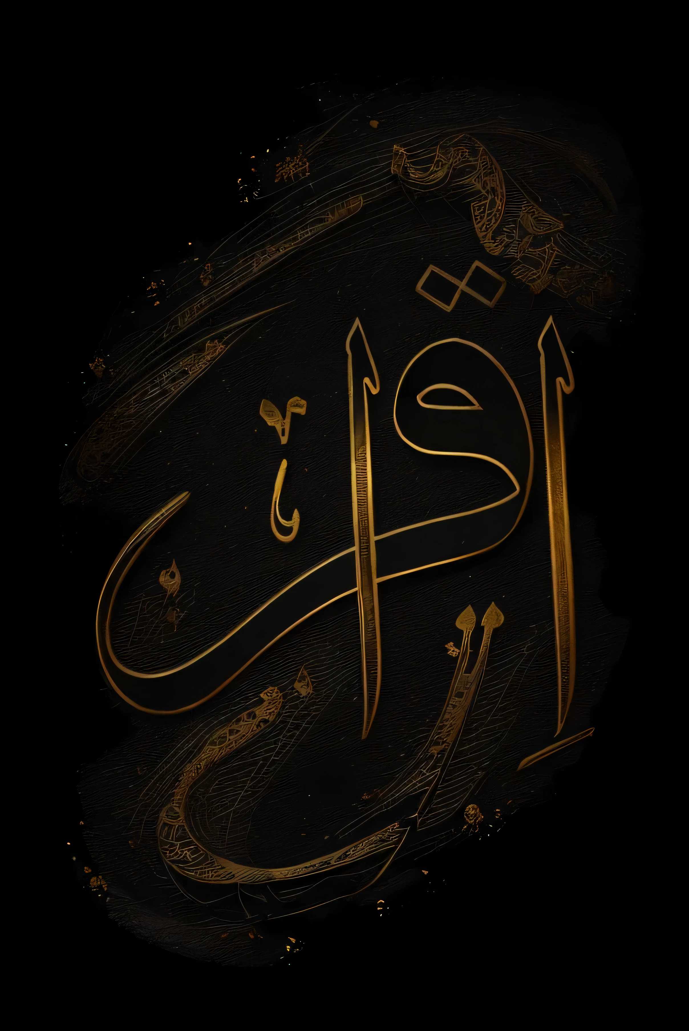 arabic caligraphy in goldish color on black marbal texture