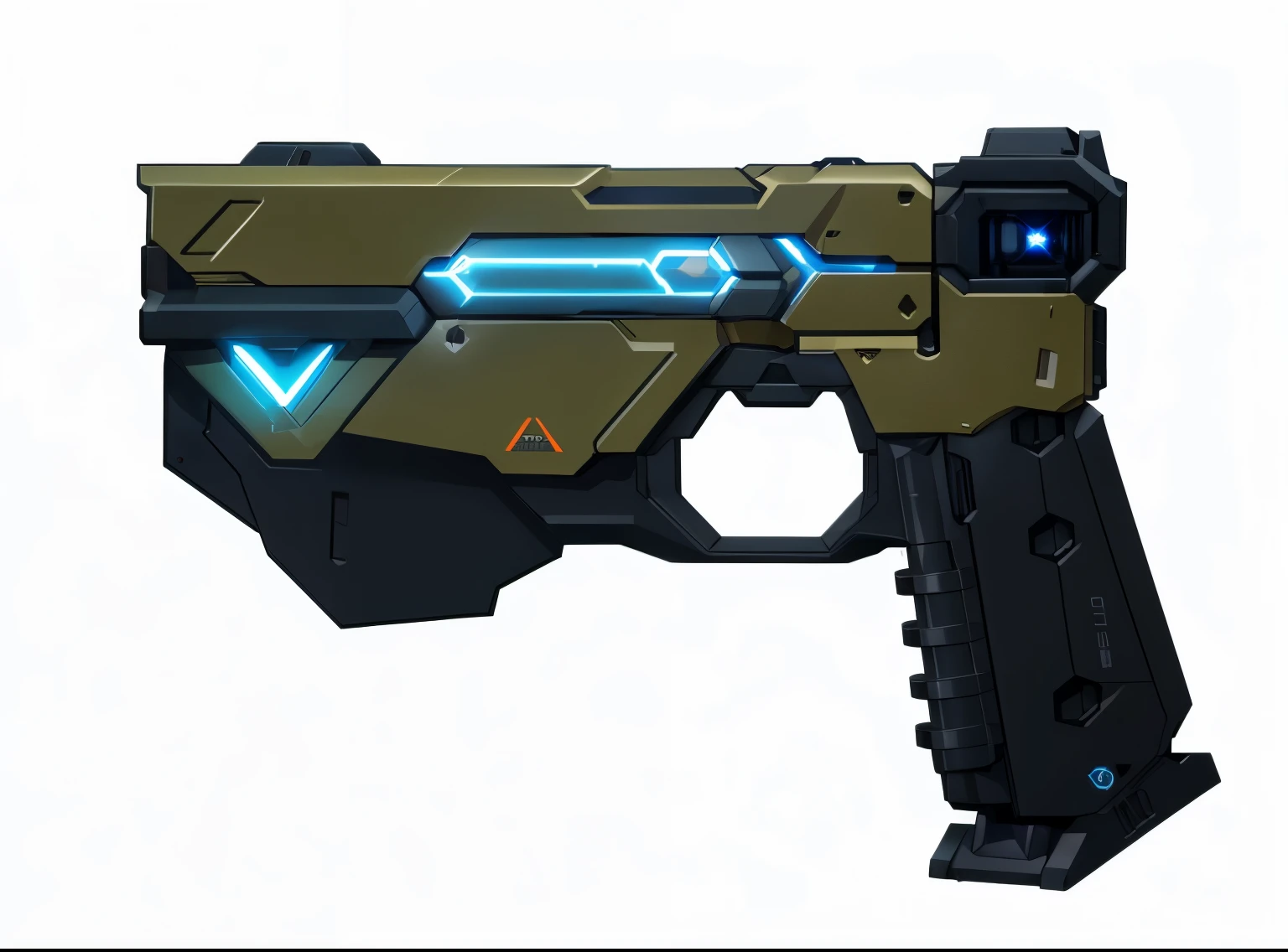 Close-up of toy gun with light, A futuristic, impetuous, Future gun, gauss, A futuristic武器 shotgun, sci - fi weapon, A futuristic突击, A piece of tranquility, sci-fi skin, heavily stylized, Hold the bolt with one hand, laser擦拭, laser, corner kick attack, a laser, A futuristic武器