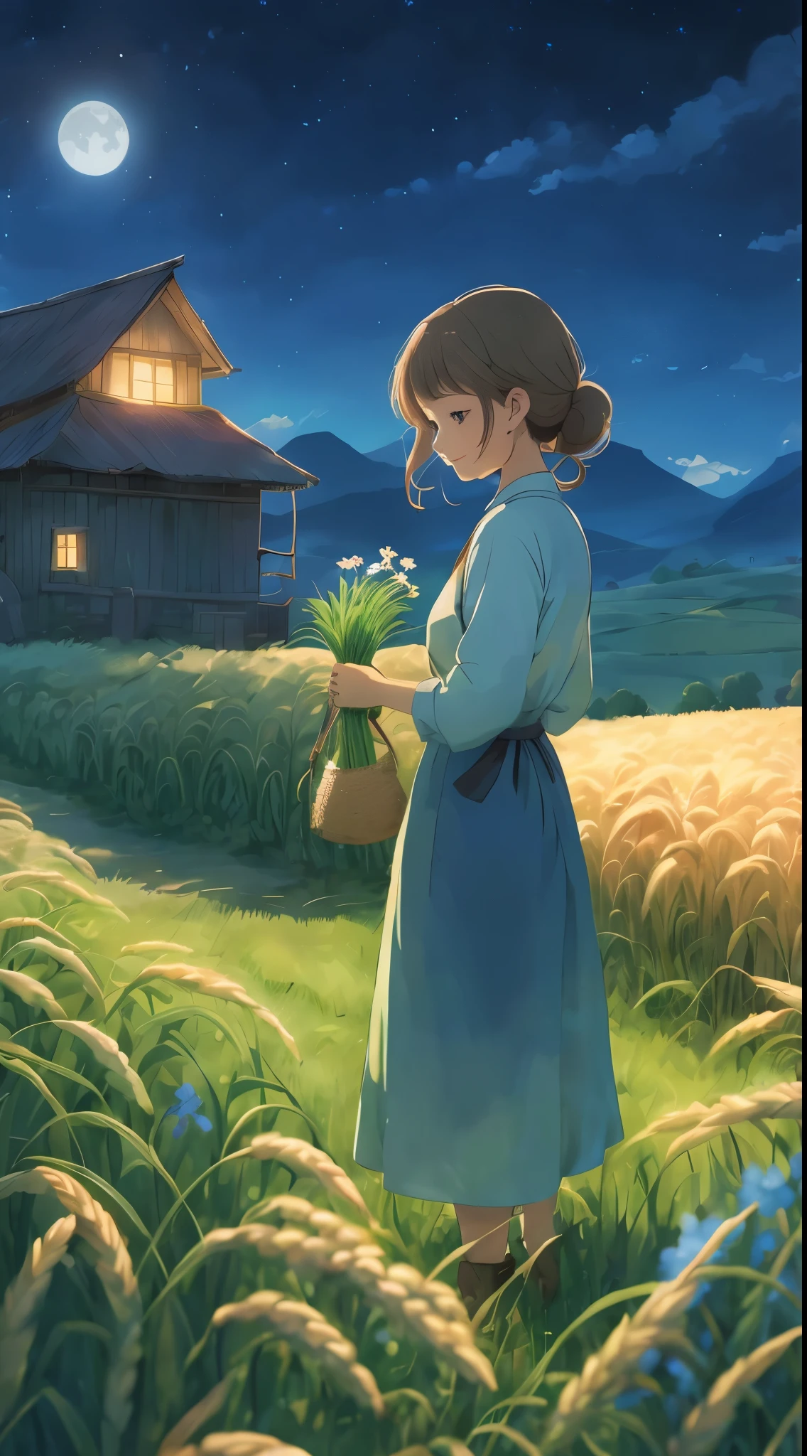 Anime girl looking at house in daisy field, Shinkai sincerely art style, ( ( Shinkai sincerely ) ), studio glibly Shinkai sincerely, Beuatiful anime, Shinkai sincerely!, Shinkai sincerely style, Shinkai sincerely and artgerm, Anime countryside landscape, Shinkai sincerely!!, style of Shinkai sincerely