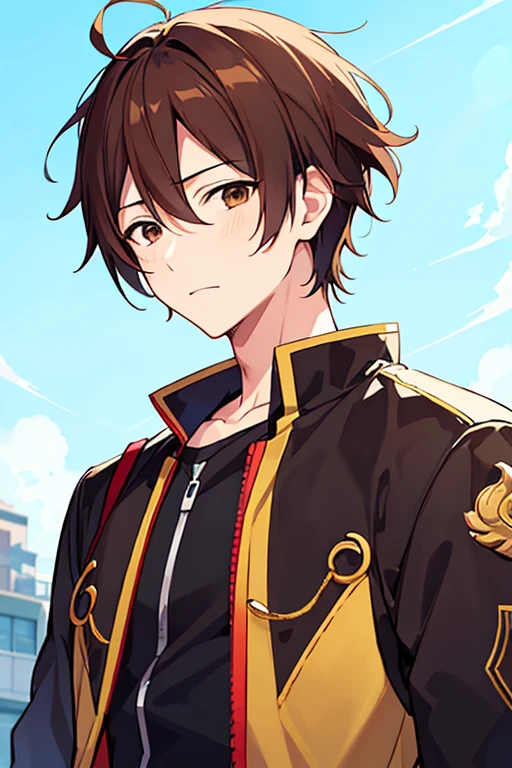 masutepiece, Best Quality, Illustration, 1boy, Solo, Male Focus, Looking at Viewer, Upper body, , Anime coloring, , Hayato_shinomiya, Brown hair, Brown eyes, , , 8K resolution