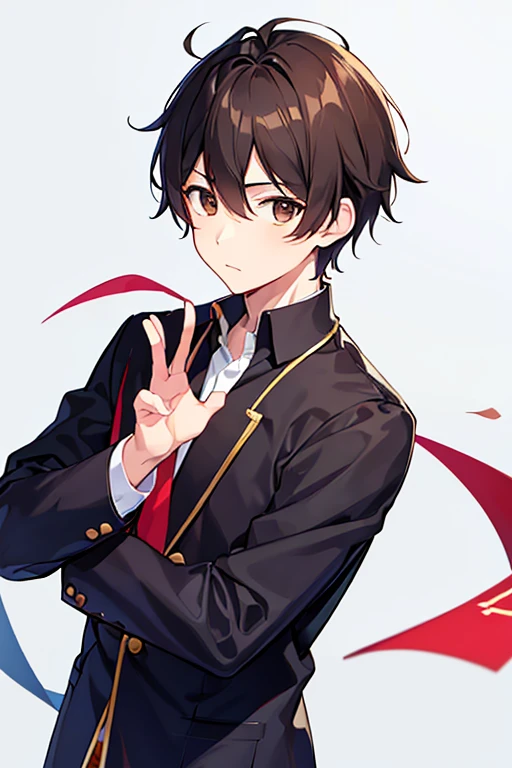 masutepiece, Best Quality, High quality, 1boy, Solo, Male Focus, Looking at Viewer, Upper body, Ma Bu_kou, Black hair, Brown eyes, School uniform, Shirt, ,