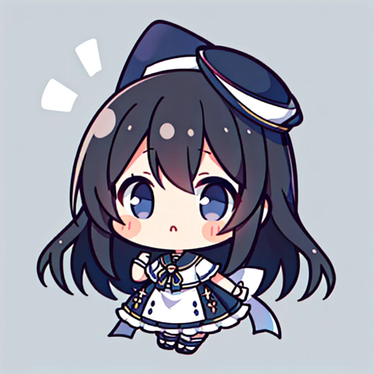 Very cute and beautiful chibi anime girl、Simple flat background、fulllllbody、Standing、extremely detailed face and eyes、Clearly outlined、solo、silk hat