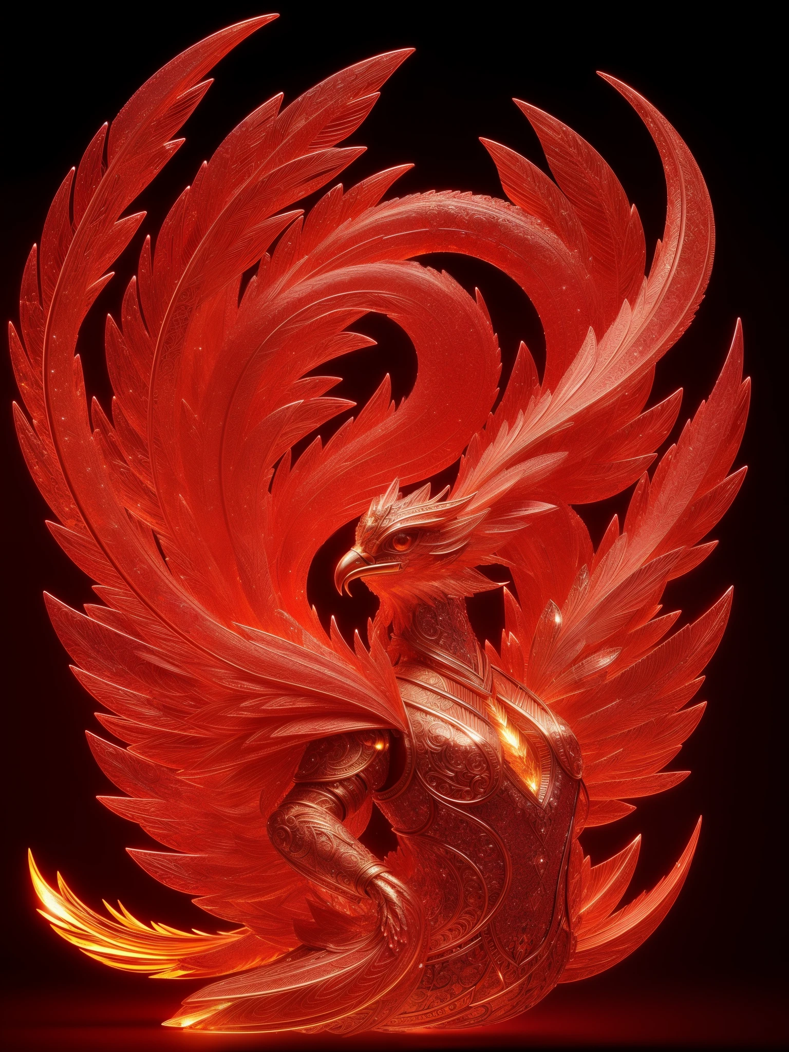 A lovely crystal phoenix made of red crystal, full body, 4K, (cyborg:1.1), ([tail|detail wire]:1.3), (intricate detail), hdr, (intricate detail, super detail:1.2), cinematography, vignetting, centering, A cute phoenix made of crystal, 4K, (cyborg:1.1), ([tail|detail wire]:1.3), (intricate detail), hdr, (intricate detail, super detail:1.2), cinematography, vignetting, centering