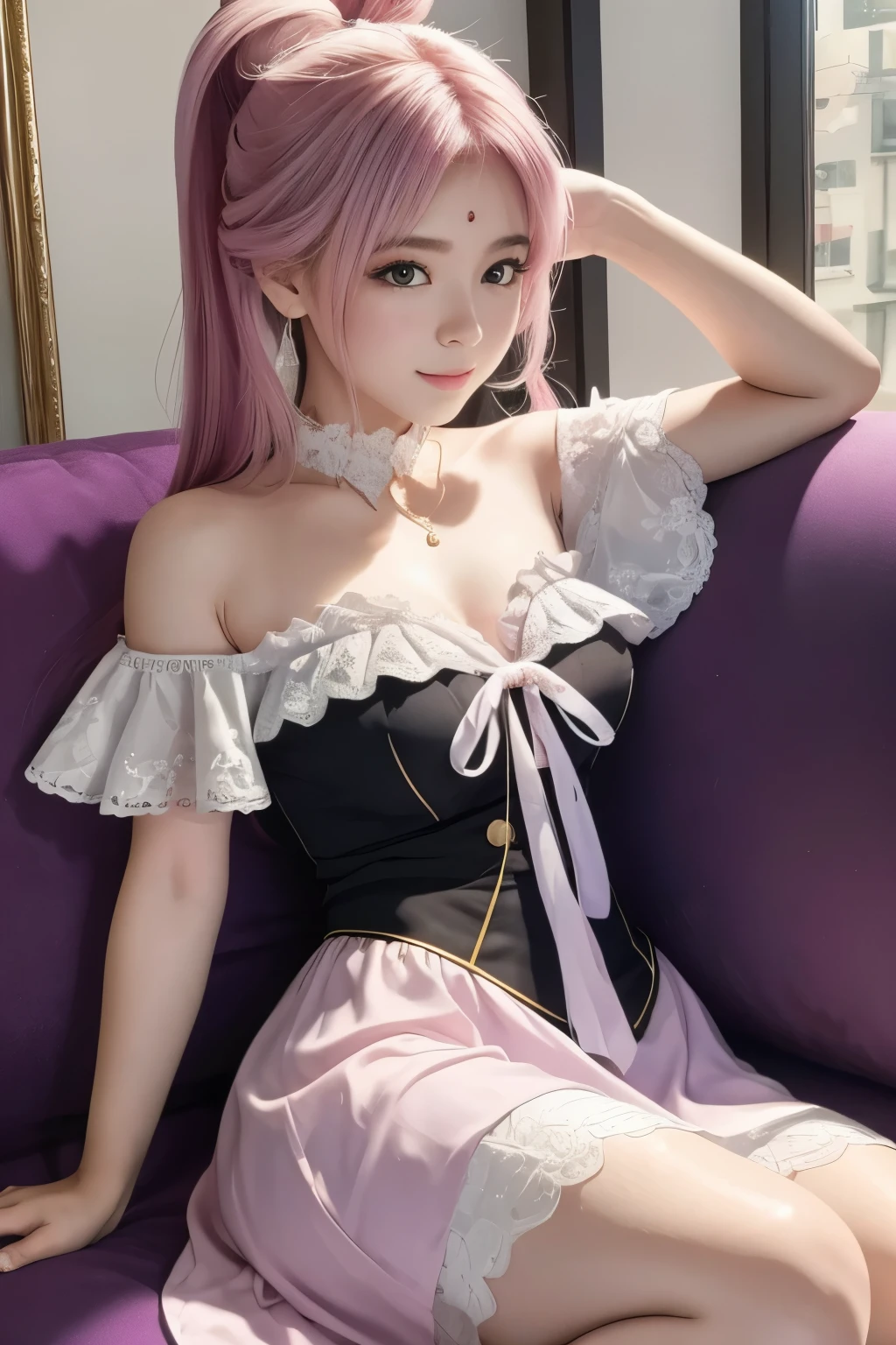 This is a high quality image,4K or 8K resolution,tem um efeito muito real。she is a beautiful girl 。enjoying your own time。Detalhes realistas tornam a imagem muito realista。This image is also suitable for use as wallpaper。bunda perfeita, perfeito, bunda macia, Woman lying on a couch, 1girl, sozinho