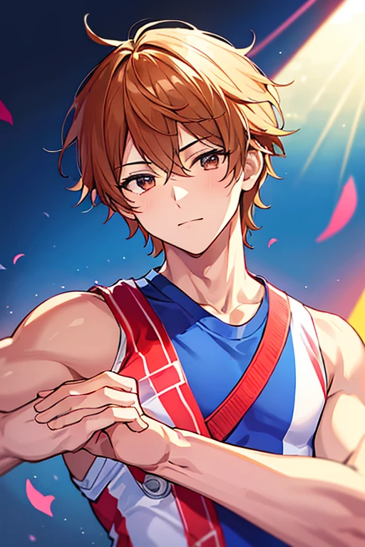 masutepiece, Best Quality, High quality, 1boy, Solo, Male Focus, Looking at Viewer, Upper body, Shin_walford,gymnastic suit