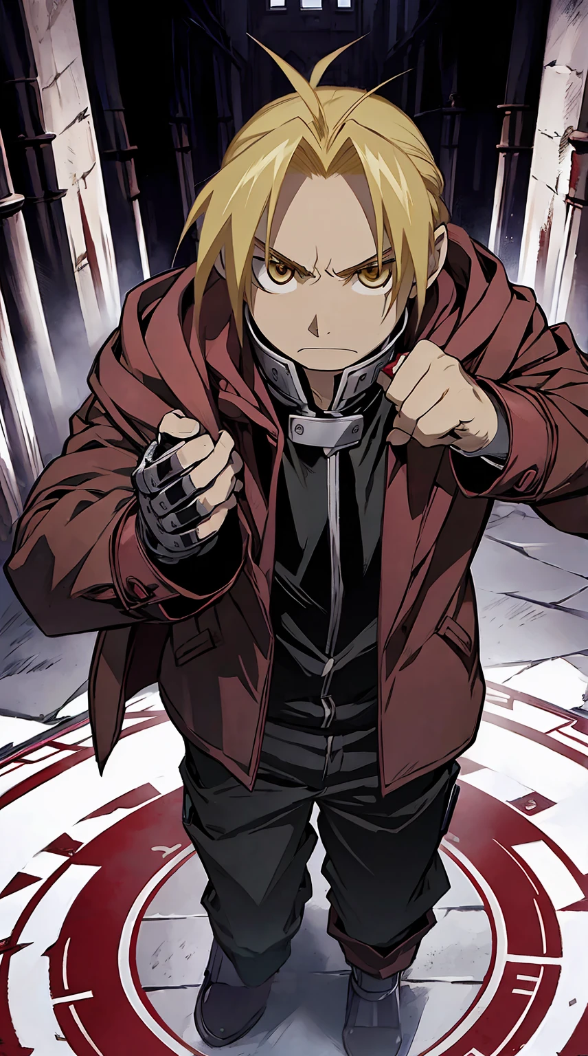 (Edward Elric,Fullmetal Alchemist),1boy,solo, male photo, serious face,Magic Circle,Shining background,best quality,masterpiece