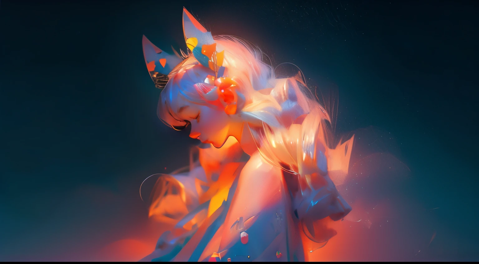 aesthetic, pastel colors, dreamy background, cute accessories, digital art, soft lighting, long pink hair, cat ears, big innocent eyes, flower crown, kawaii fashion, whimsical atmosphere, peaceful expression, magical sparkles, playful pose, delicate details, high-quality artwork
