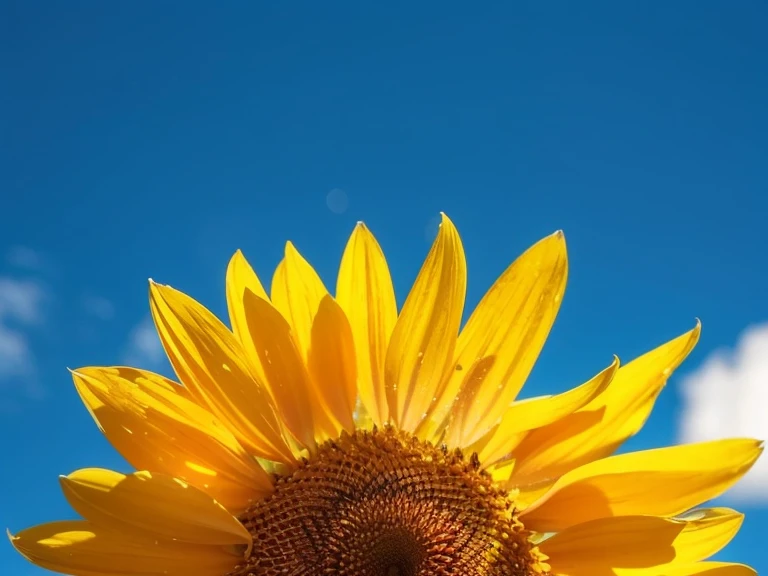 a close up of a girassol with a blue sky in the background, girassol background, girassol, Cores : yellow girassols, Cores: yellow girassols, beautiful dia ensolarado, on a dia ensolarado, bright dia ensolarado, visto de baixo, visto de baixo, dia ensolarado time, dia ensolarado, tiro de baixo, tempo ensolarado brilhante, Tiro na Nikon Z9, brilhante e ensolarado